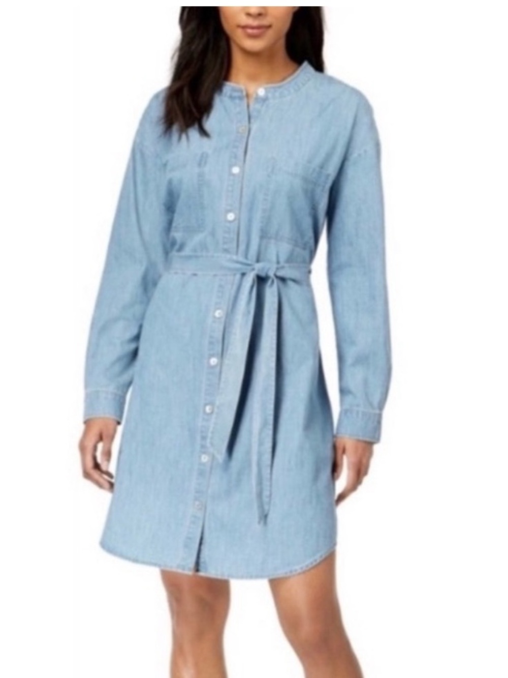 Eileen Fisher Light Blue Denim Organic Cotton Shirt Dress with Tie Waist